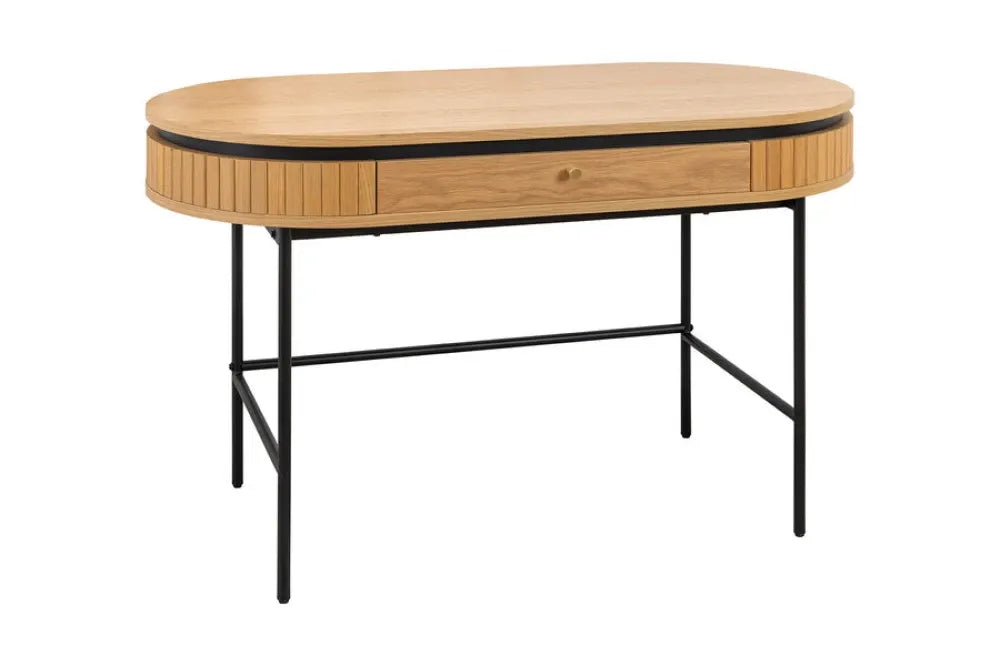Birou din MDF/Furnir de stejar Maro si Metal Negru L120xH76cm ATELIER