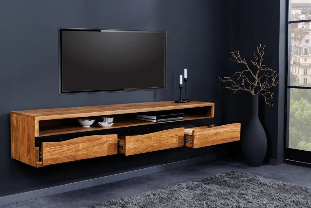 Comoda TV suspendata din Lemn de salcam Maro L160xH30cm Mammut