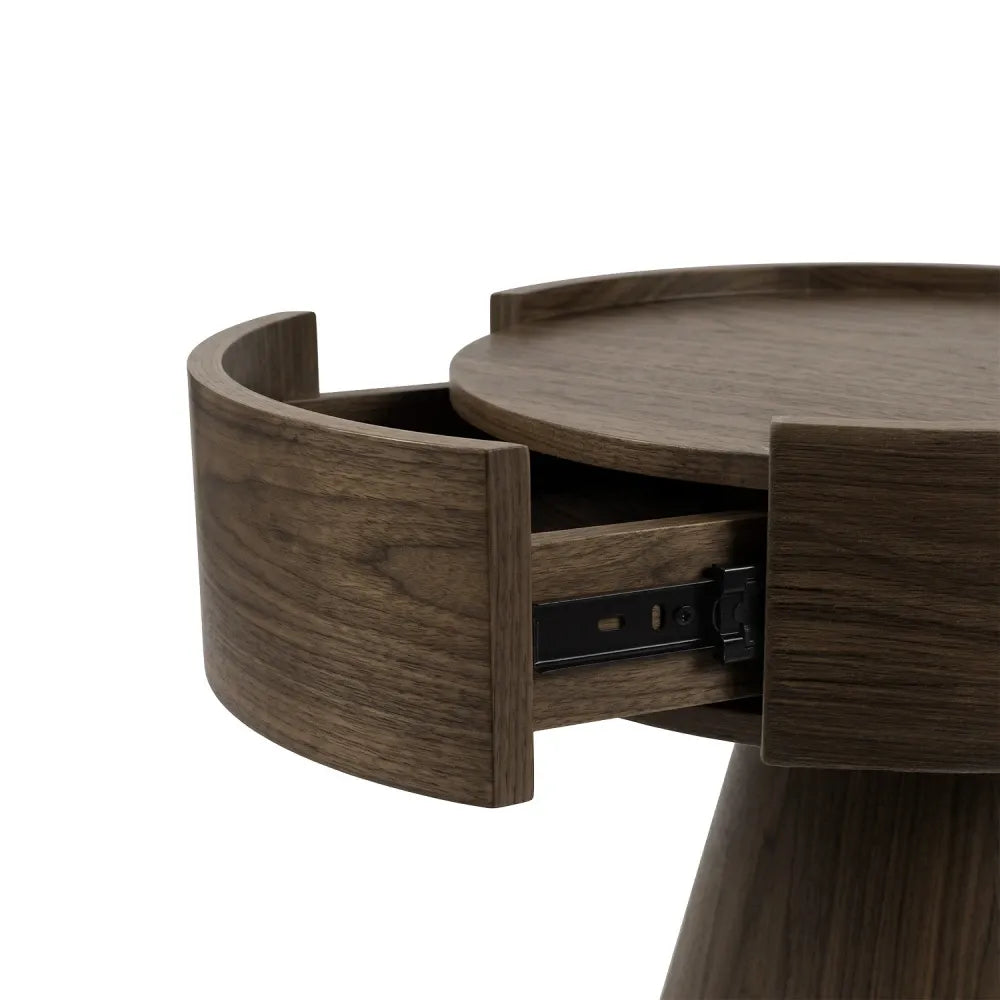 Noptiera rotunda cu sertar James de culoare nuc L40xH52cm