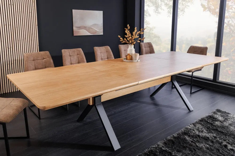 Masa extensibila din MDF/Funir de stejar Maro si Metal Negru L180-300xH76cm GIANT