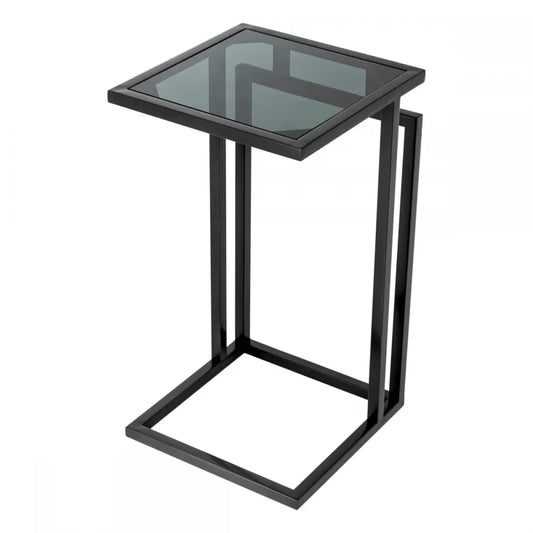 Masuta laterala Patrata din Otel inoxidabil Negru si Sticla Fumuriu L33xl33cm Marcus Eichholtz