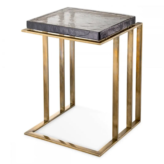 Masuta laterala Patrata din Otel inoxidabil Alama si Sticla Transparent L45xl44cm Crescent Eichholtz