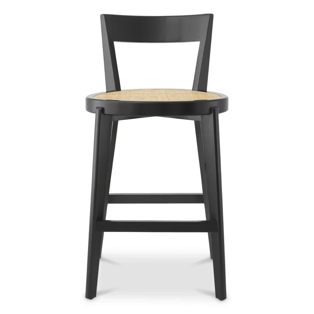 Scaun de bar din Ratan Bej si Lemn Negru L53.5xA50xH106cm Alvear Eichholtz