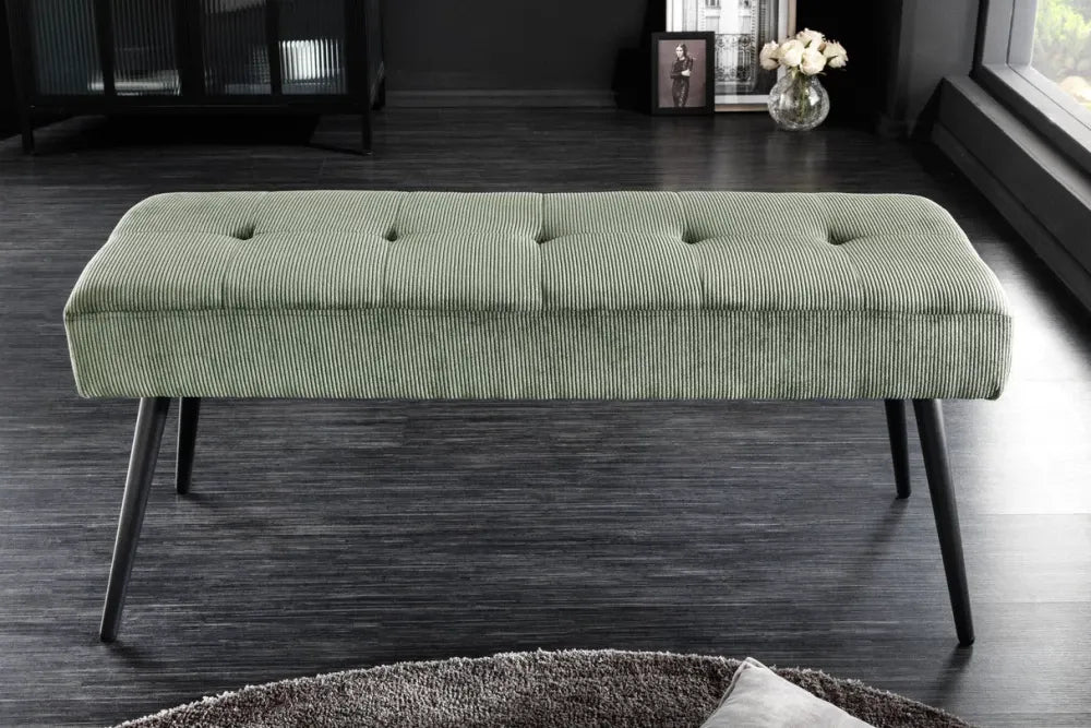 Bancheta din Metal Negru si Catifea raiata Verde H42xL100cm Boutique