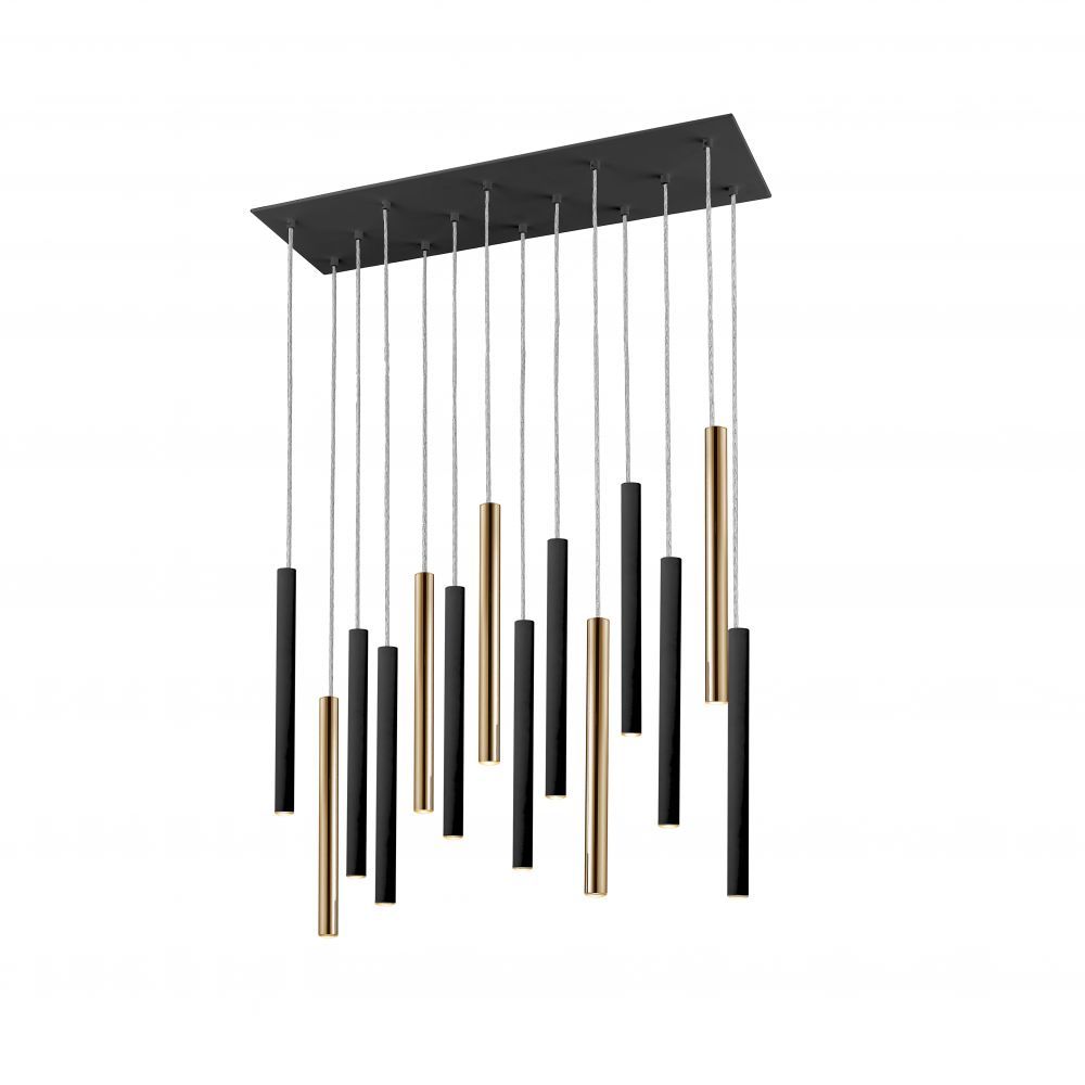 Lustra dreptunghiulara cu inaltime reglabila din Metal Negru/Auriu cu LED L82xH140cm Varas
