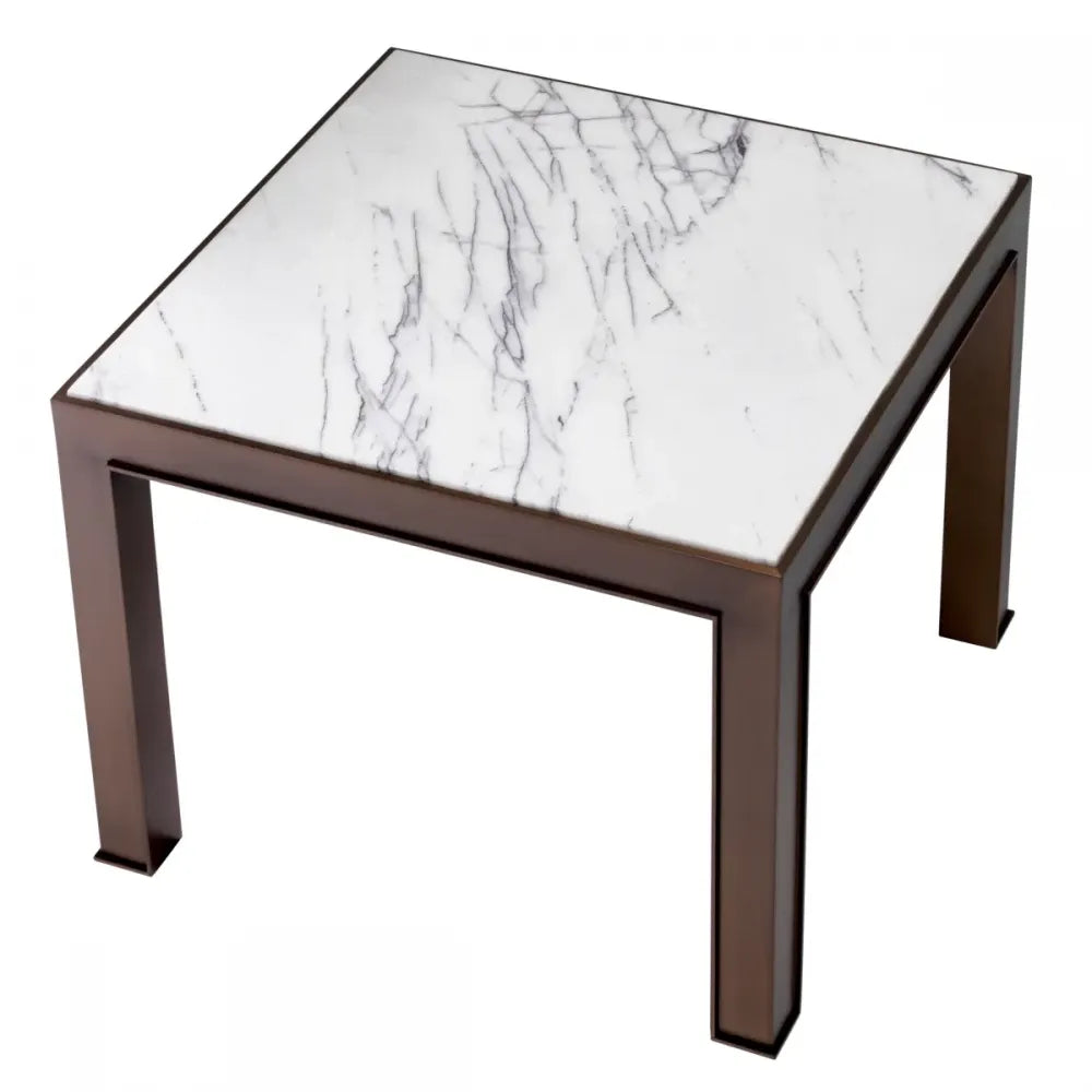 Masuta laterala Patrata din Otel inoxidabil Bronz si Marmura Alb L65xl65cm Tardieu Eichholtz