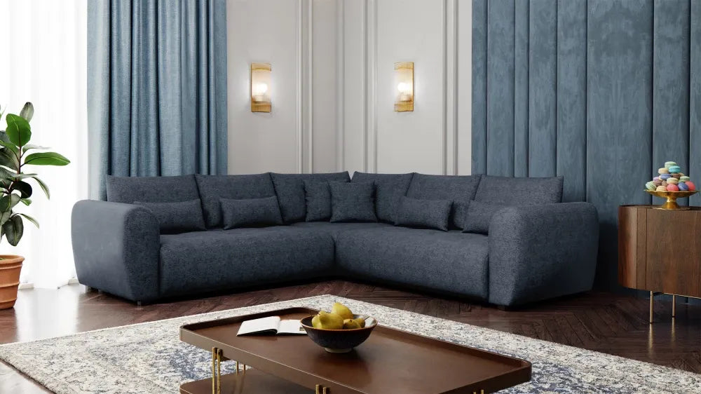 Coltar simetric tapitat cu Chenille Sajma 12 Albastru L306x306cm Trezzo