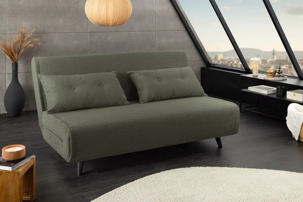 Fotoliu cu functie de dormit tapitat cu Raiat Verde si picioare din Lemn de pin Negru H83xL140xA90cm SMART MULTIFUNCTION