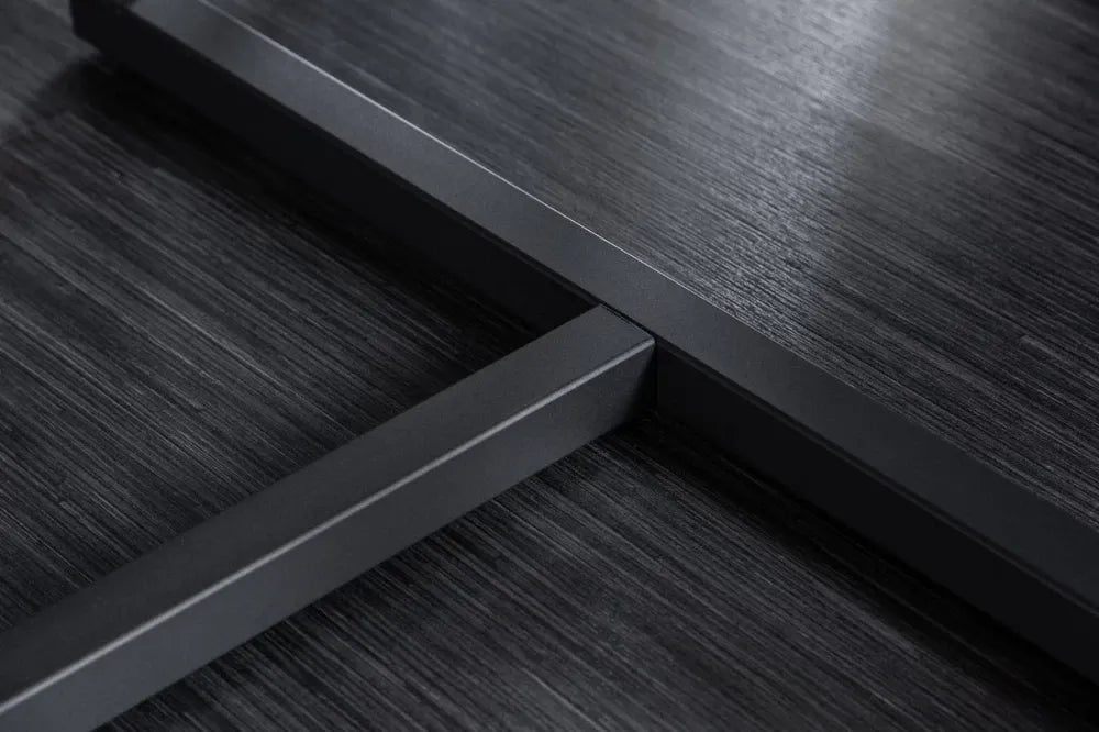 Masa din Sticla securizata/ceramica Alb cu efect de marmura si Metal Negru L200xH76cm Symbiose