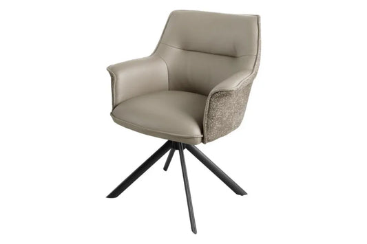 Set 2 scaune rotative tapitat cu Piele/Stofa Grej taupe si picioare din Metal Negru H87xL68xA68cm LE GRAND