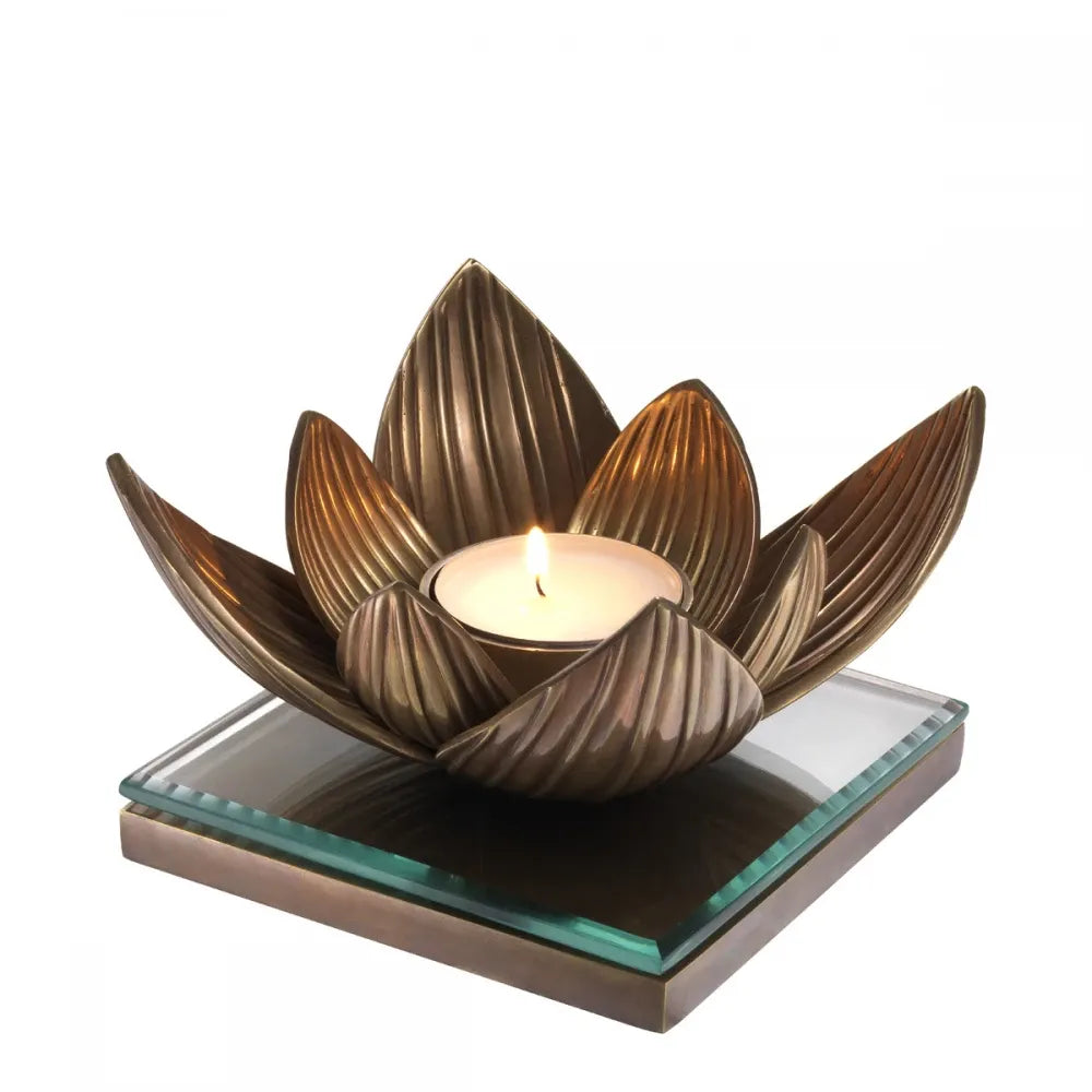 Suport lumanare din Metal/Sticla Alama/Transparent L16xH10.5cm Lotus Eichholtz
