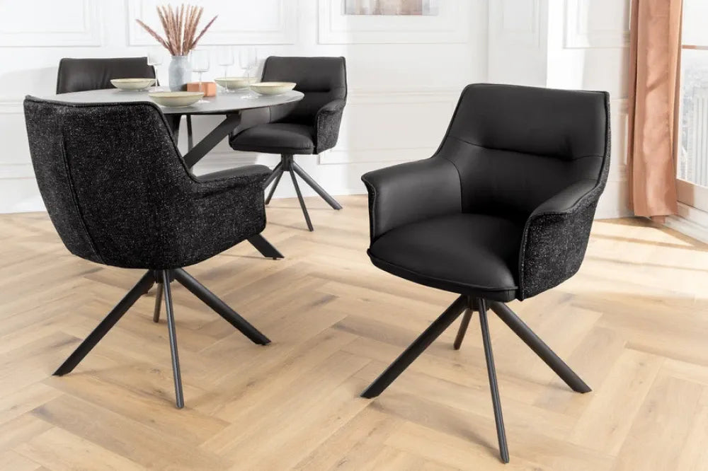 Set 2 scaune rotative tapitat cu Piele/Stofa Negru si picioare din Metal Negru H87xL68xA68cm LE GRAND