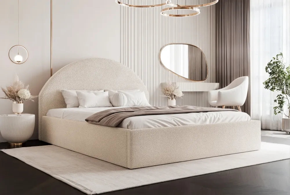 Pat 140 x 200 tapitat cu Stofa boucle Quelle Crem Venila