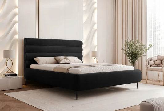 Pat 120 x 200 tapitat cu Catifea Riviera Negru Kora