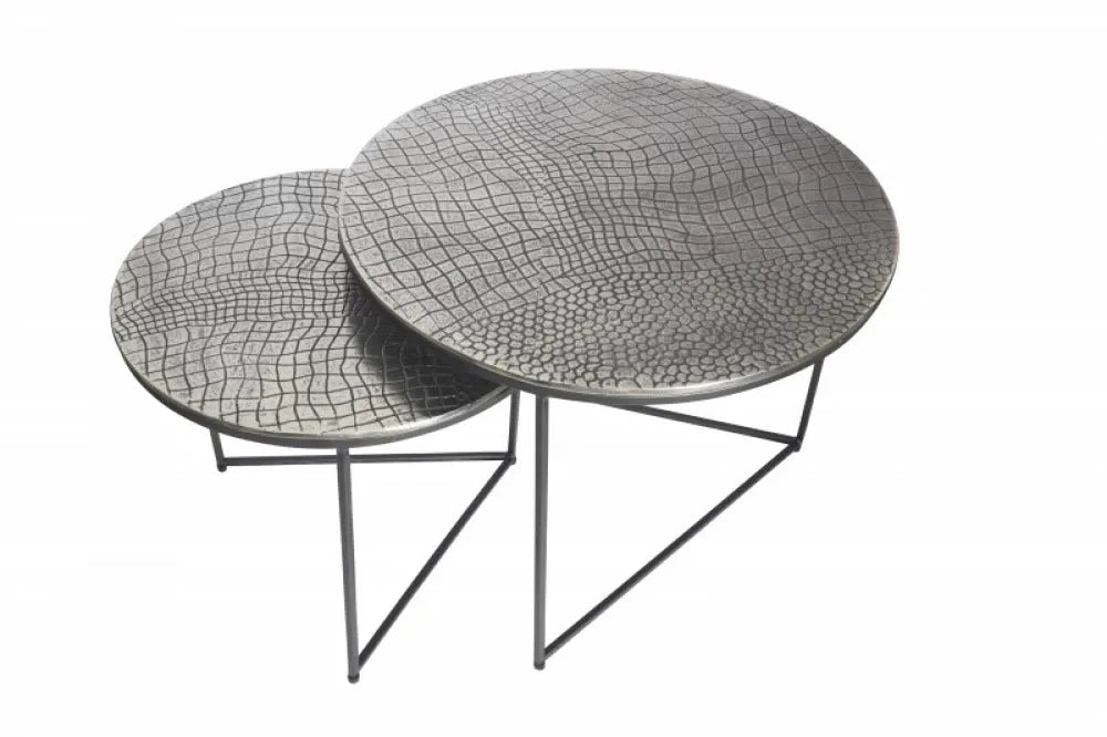 Set 2 masute de cafea Rotunde din Metal Argintiu D45/60xH39/46cm Crocodile