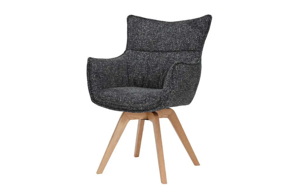 Set 2 scaune rotative tapitat cu Stofa Gri antracit si picioare din Lemn de stejar Maro H94xL58xA64cm VOGUE