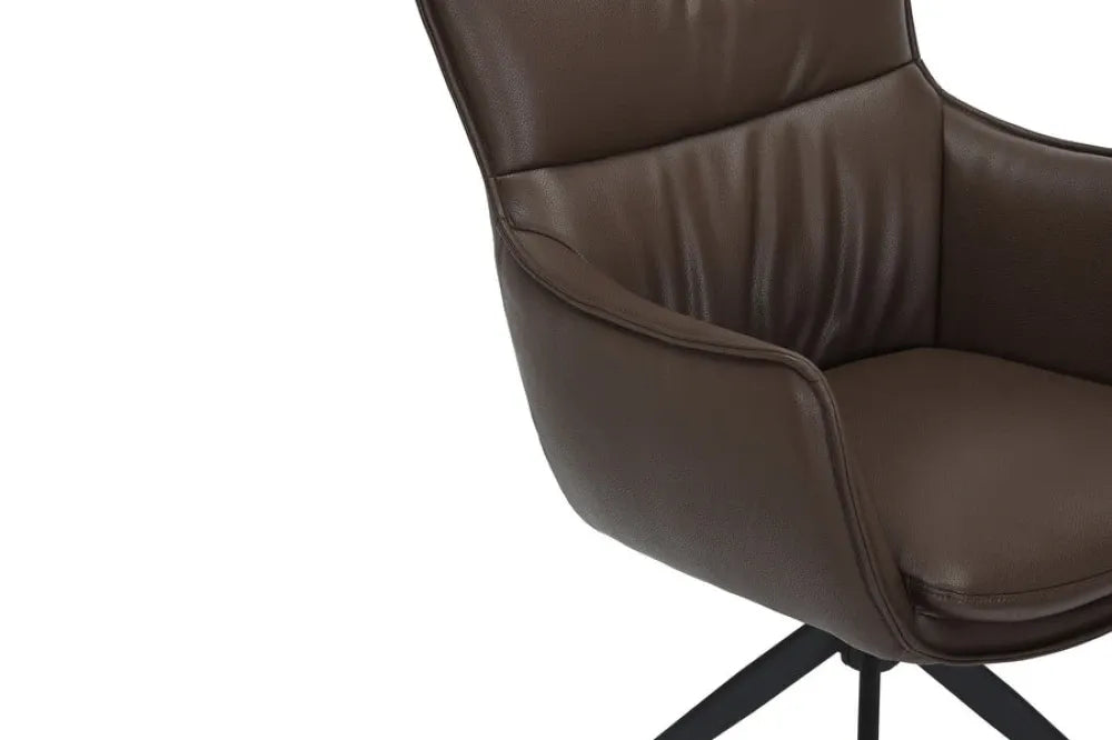 Set 2 scaune rotative tapitat cu Piele artificiala Maro si picioare din Metal Negru H92xL60xA64cm VOGUE