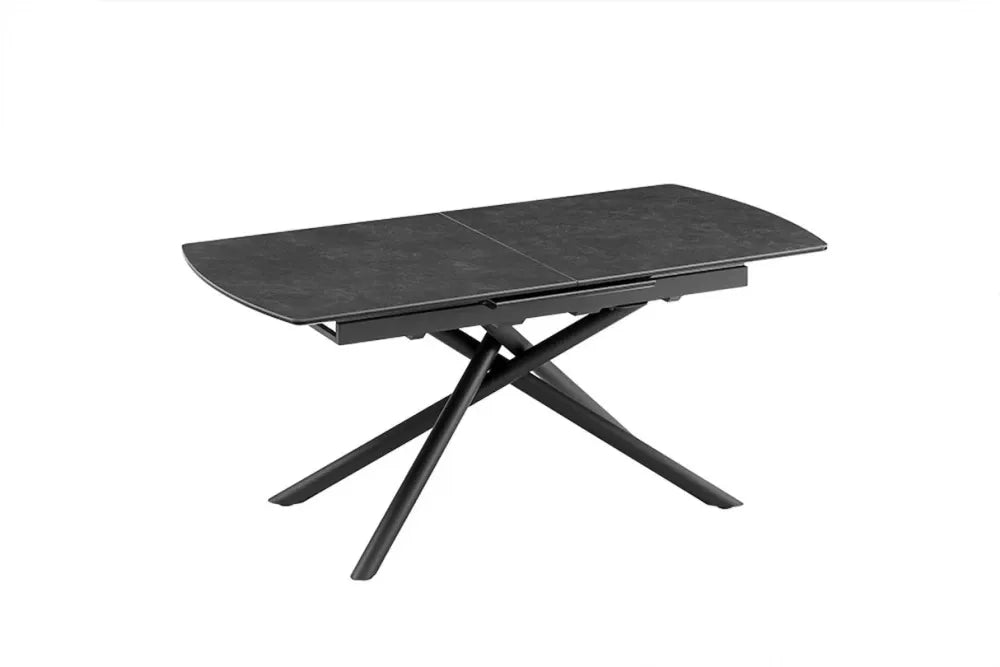 Masa din Sticla securizata/Ceramica Gri cu efect de marmura si Metal Negru L180-230xH77cm Mikado
