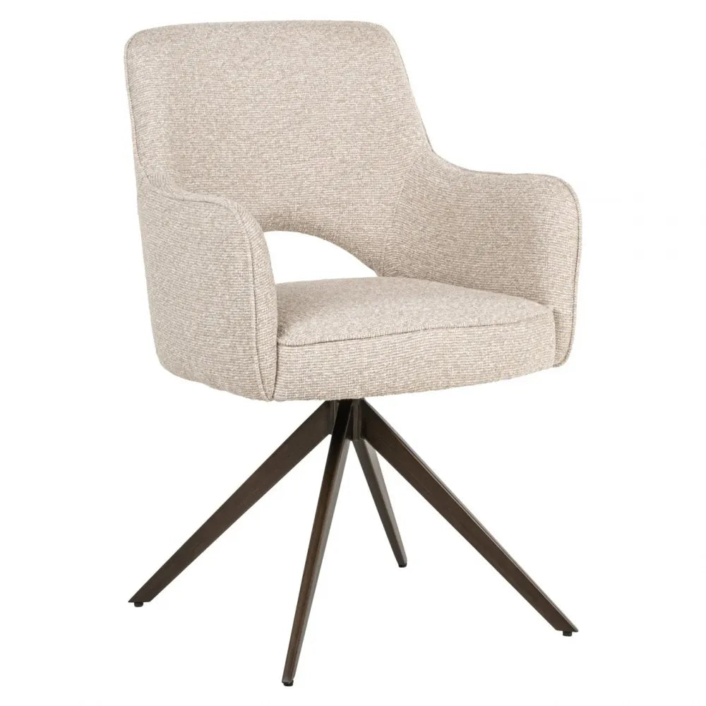 Scaun rotativ din Stofa Bej si Metal Alama L59xH90cm Ginerva  Richmond interiors