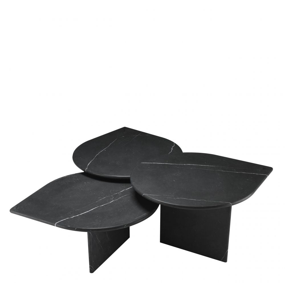Set 3 masute de cafea Asimetrice din Marmura Negru L83xH41/35/30cm Naples