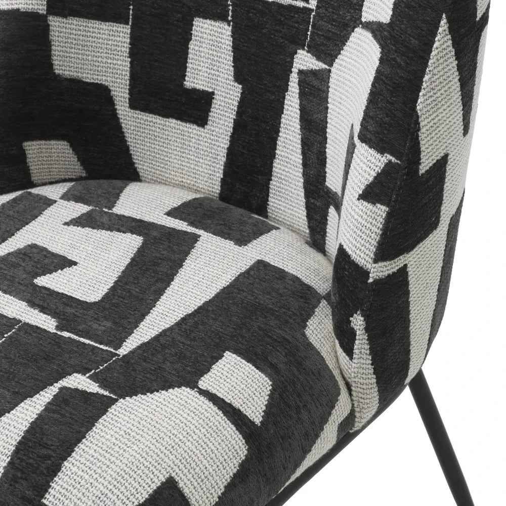 Scaun tapitat cu Stofa Alb/Negru L50xA60xH83cm Caleb Eichholtz