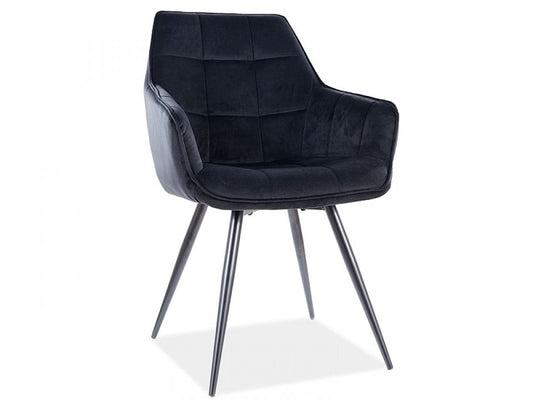 Scaun tapitat cu Catifea Negru cu picioare din Metal Negru H90xL59xA45cm Lilia