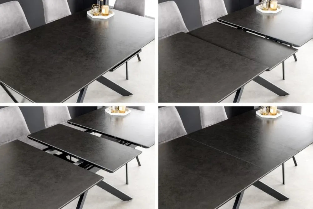Masa extensibila Dreptunghiulara de 6-8 persoane din Ceramica Gri Antracit si Metal Negru L160-200xH76cm Alpine