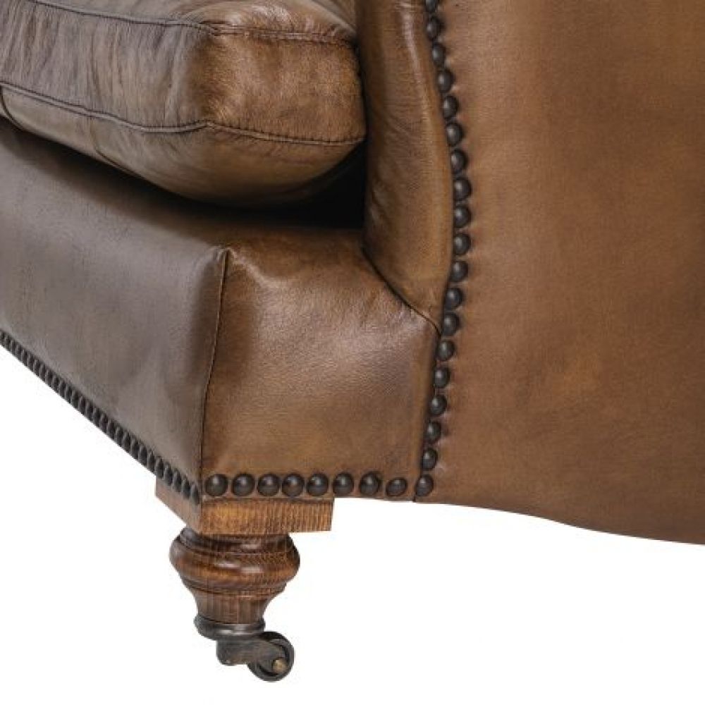 Fotoliu din Piele Maro cu baza din Lemn Maro H76xL75xA70cm Club Caledonian