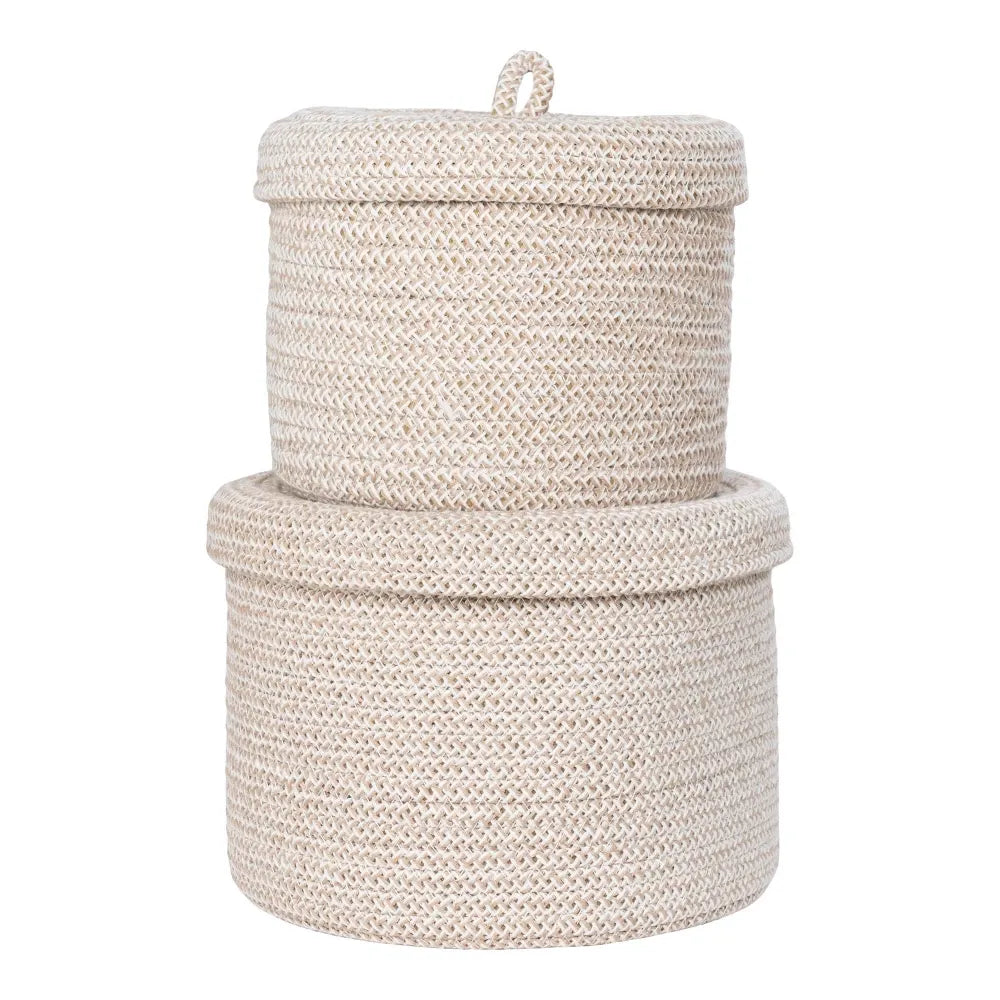 Set 2 cosuri depozitare cu capac din Bumbac Bej H14/16xL18/22cm Sebal