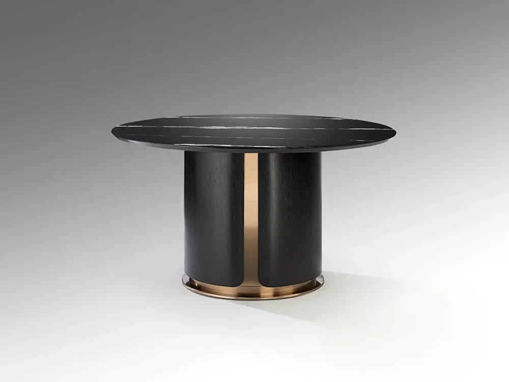 Masa rotunda din MDF/Funir de stejar/Otel inoxidabil Negru/Rosegold si blat din Marmura Negru D135xH75cm Zolo
