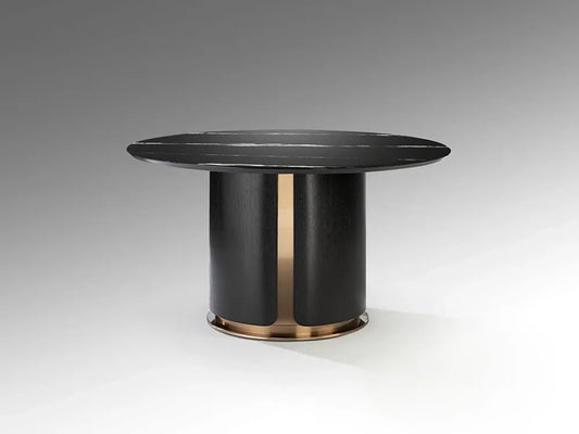 Masa rotunda din MDF/Funir de stejar/Otel inoxidabil Negru/Rosegold si blat din Marmura Negru D135xH75cm Zolo