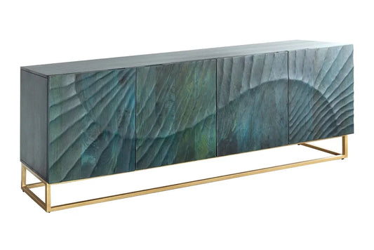 Comoda din Lemn de mango Turcoaz si Metal Auriu L177xH76cm SCORPION