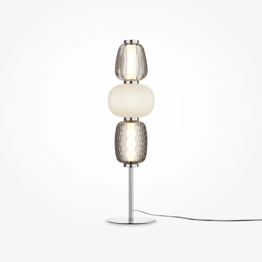 Veioza din Metal Argintiu Chrome si Sticla Alb/Gri H67.5xD18cm Pattern