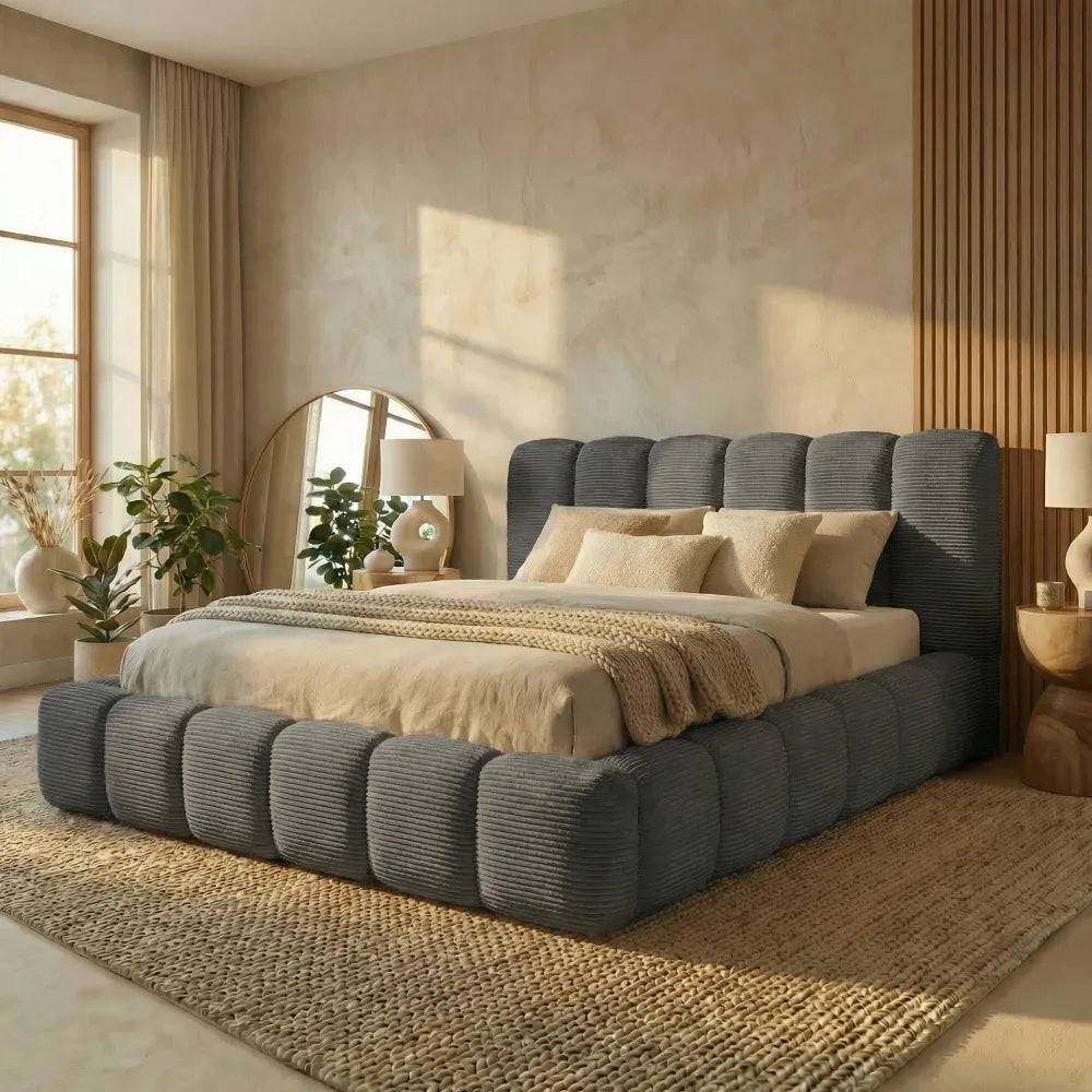 Pat tapitat cu material raiat Gri 200 x 200 Dallas slim