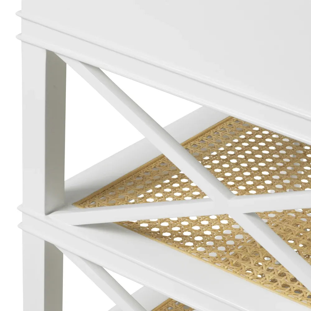 Noptiera din Sticla Transparent si Lemn de mahon/MDF Alb L60xH76cm Bahamas Eichholtz
