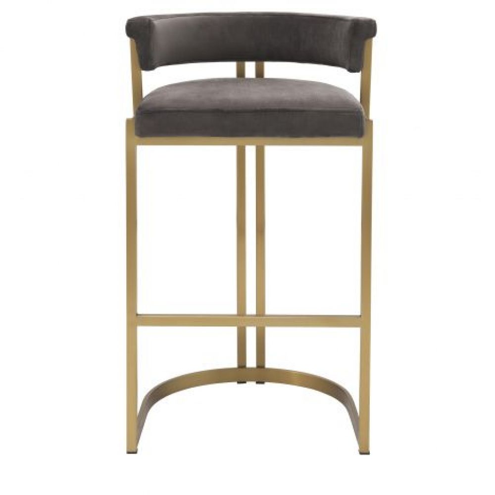 Scaun de insula tapitat cu Catifea Gri cu picioare din Metal Auriu H81xL49xA47cm Dante