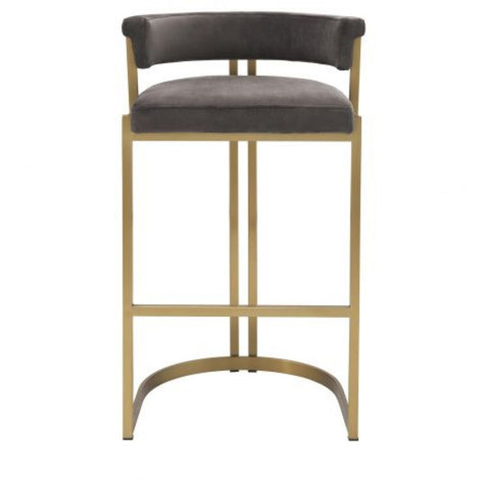 Scaun de insula tapitat cu Catifea Gri cu picioare din Metal Auriu H81xL49xA47cm Dante