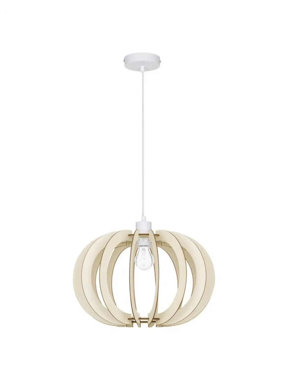 Pendul structura din Metal Alb si abajur din Lemn Bej H126xL40cm IP20 OTTOLINE