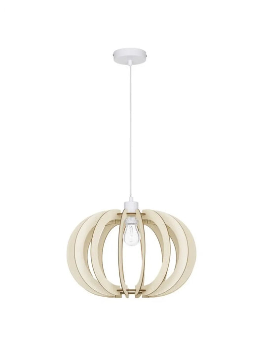 Pendul structura din Metal Alb si abajur din Lemn Bej H126xL40cm IP20 OTTOLINE