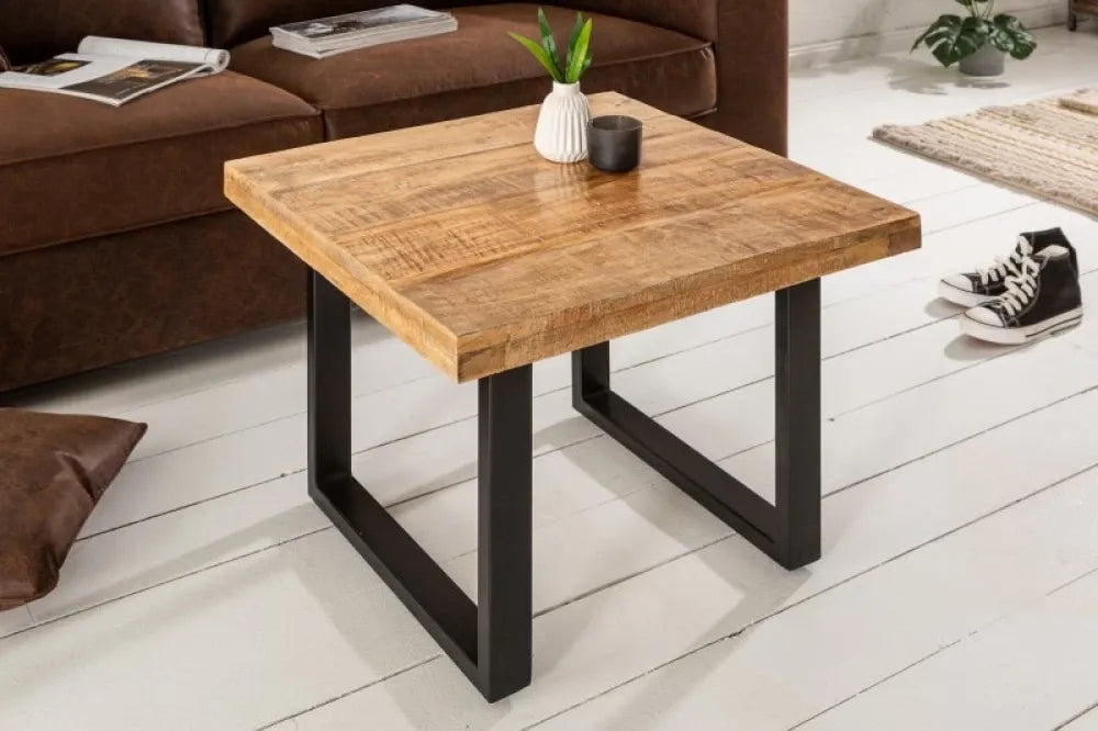 Masuta laterala Patrata din Lemn masiv de mango Maro si Metal Negru L60xH45cm Iron Craft