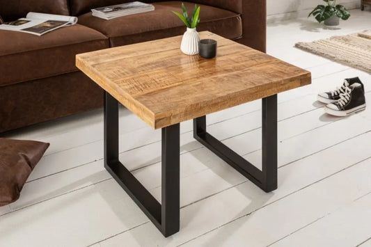 Masuta laterala Patrata din Lemn masiv de mango Maro si Metal Negru L60xH45cm Iron Craft