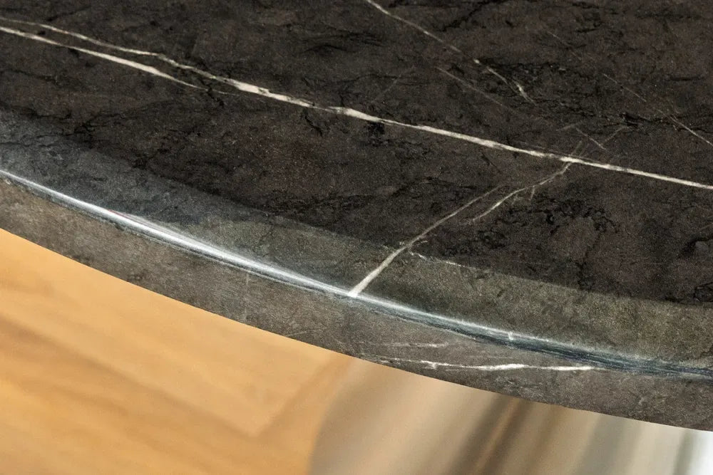Masa din Marmura artificiala Negru si Metal Argintiu D130xH77cm Elegancia