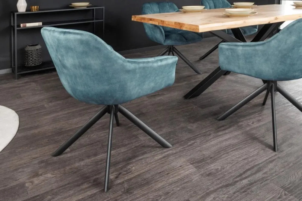 Scaun pivotant tapitat cu Catifea Albastru cu picioare din Metal Negru H83xL65xA66cm Papillon