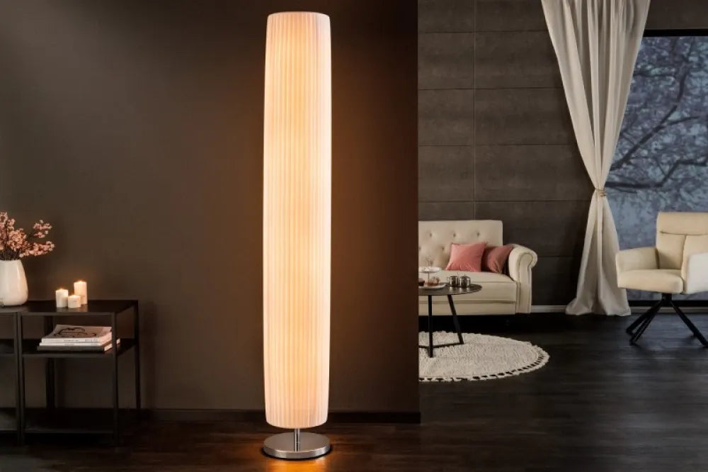 Lampa de podea din Metal Argintiu si Textil Alb H195xD28cm Salone