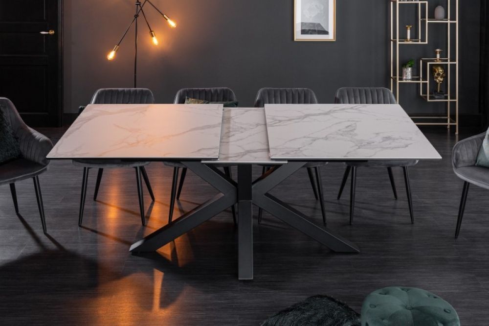 Masa extensibila dreptunghiulara din Ceramica si Metal Alb/Negru de 6-8 persoane L180/225x90cm Eternity