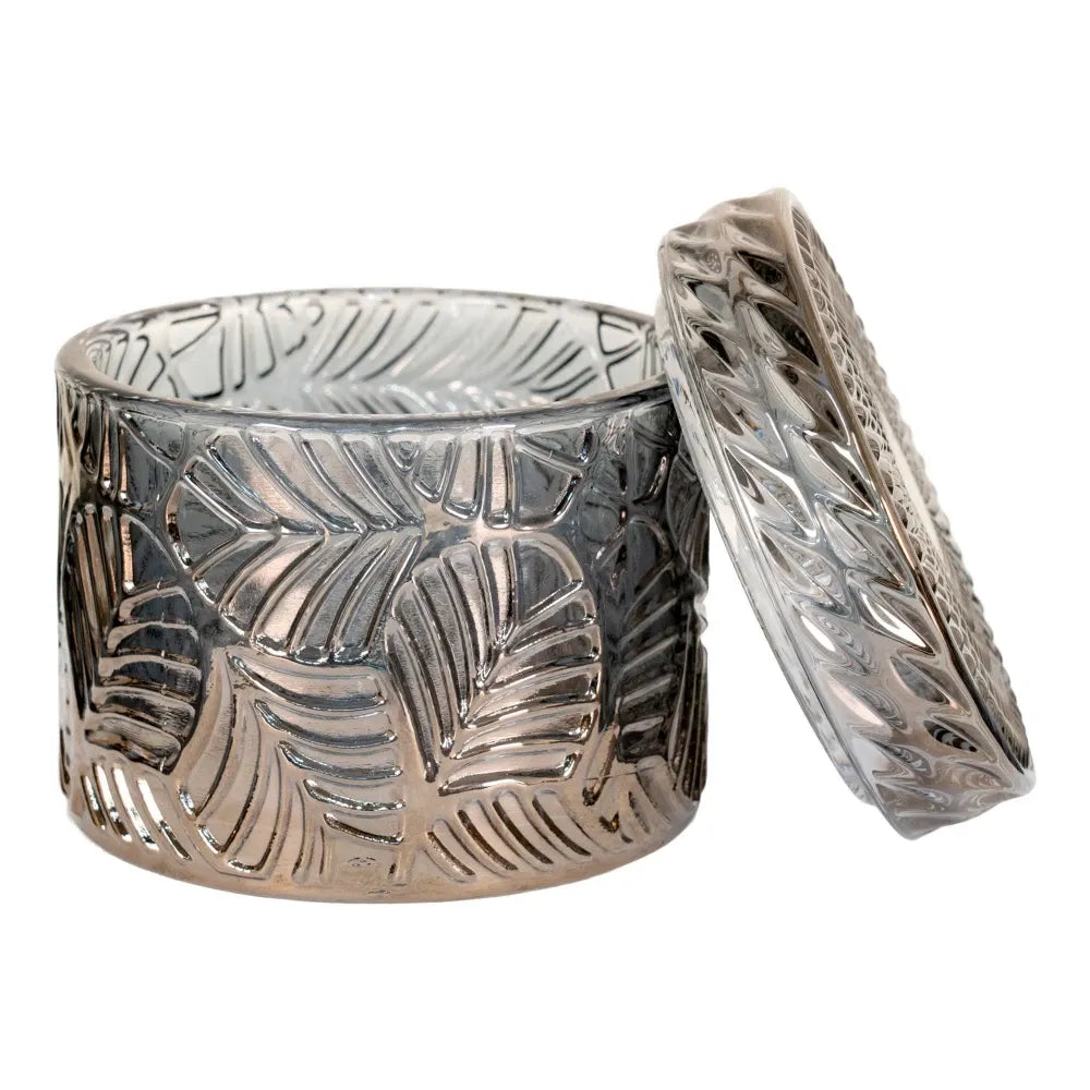 Set 2 borcane decorative cu capac din Sticla Fumuriu H8.5xD9cm HN0886