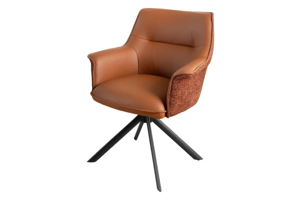 Set 2 scaune rotative tapitat cu Piele/Stofa Maro cognac si picioare din Metal Negru H87xL68xA68cm LE GRAND