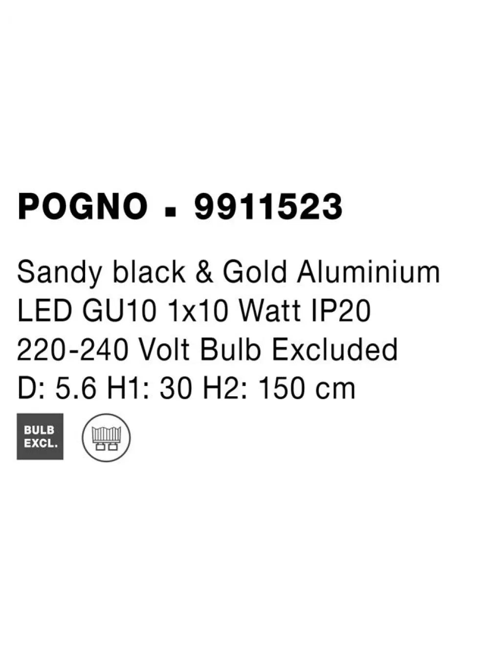 Pendul din Aluminiu Negru/Auriu H180xL5.6cm IP20 PONGO