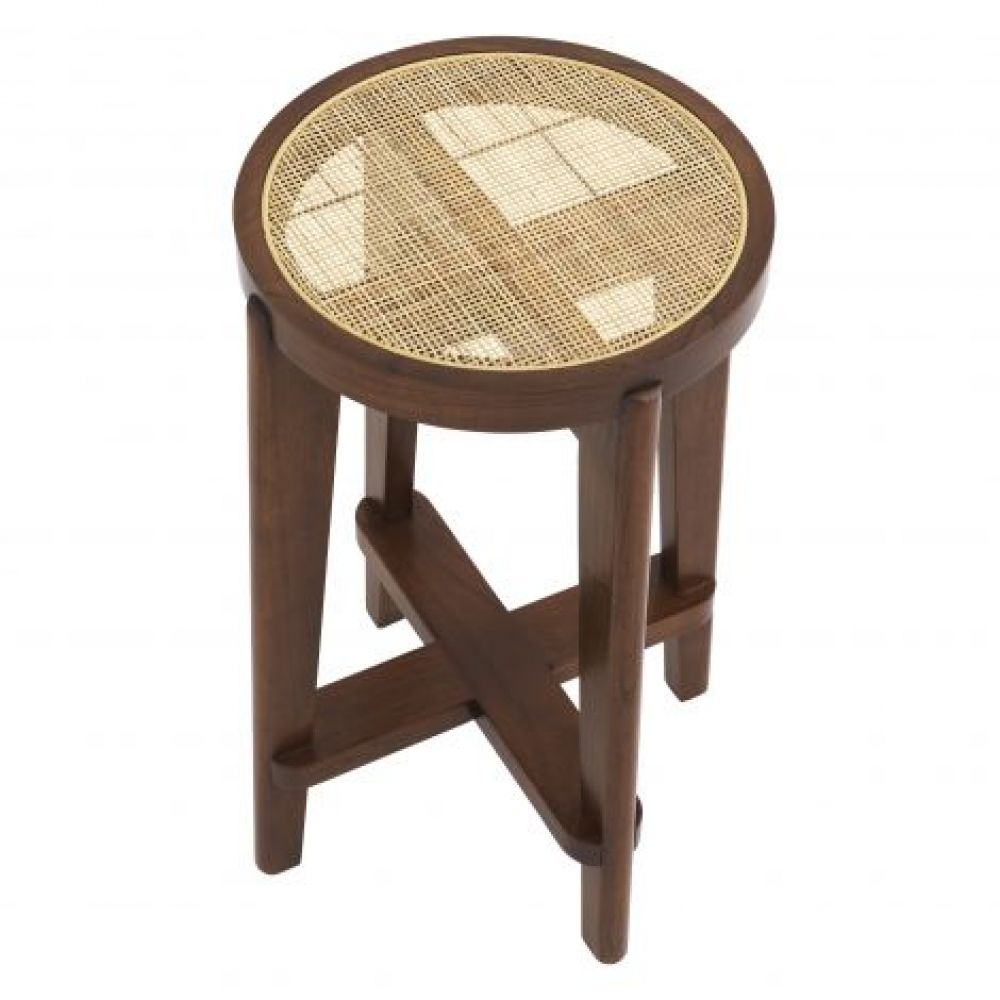 Scaun de insula din Ratan Bej cu picioare din Lemn Maro H67xL44xA44cm Dareau