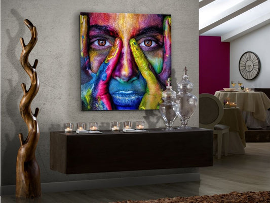 Tablou Patrat pe Sticla Multicolor Colores H100xL100cm